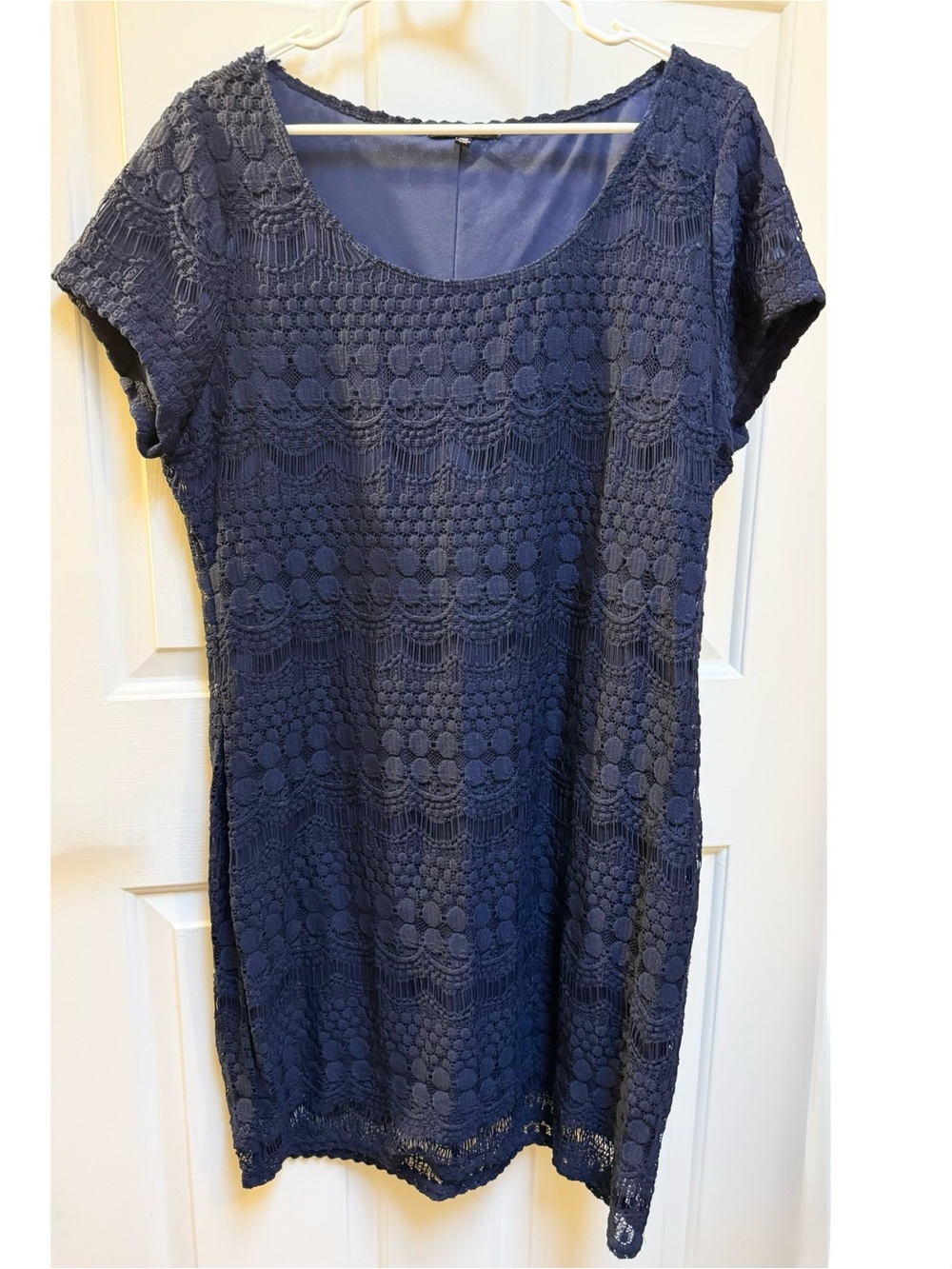 Tiana B. Navy Blue Short Sleeve Lace Midi Wide Neck Dress Womens Size XXLarge